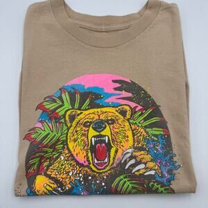 Neff Graphic T-Shirt Men Size Medium Tan Psychedelic Bear Graphic Tee Runs Small